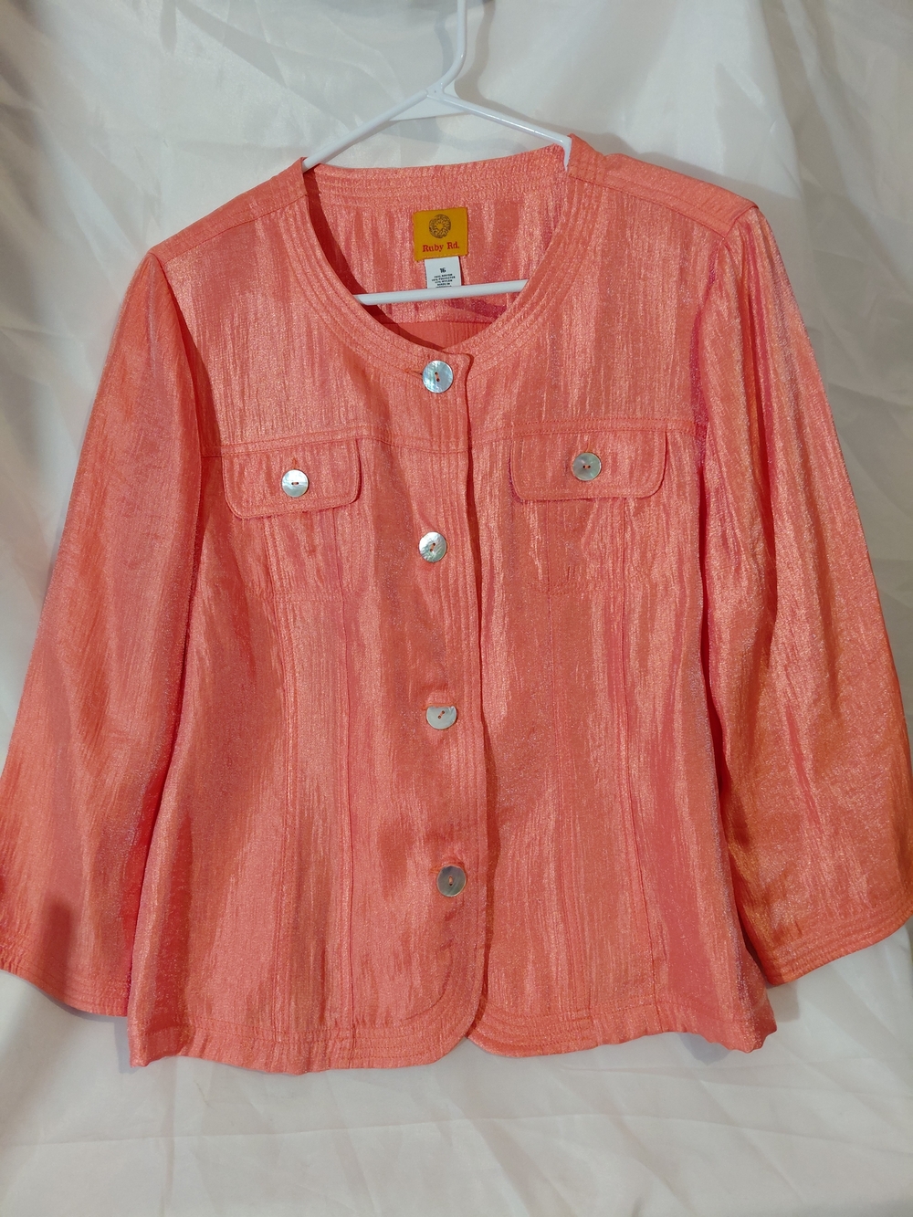Ruby Rd. Coral Shimmery Button Jacket
